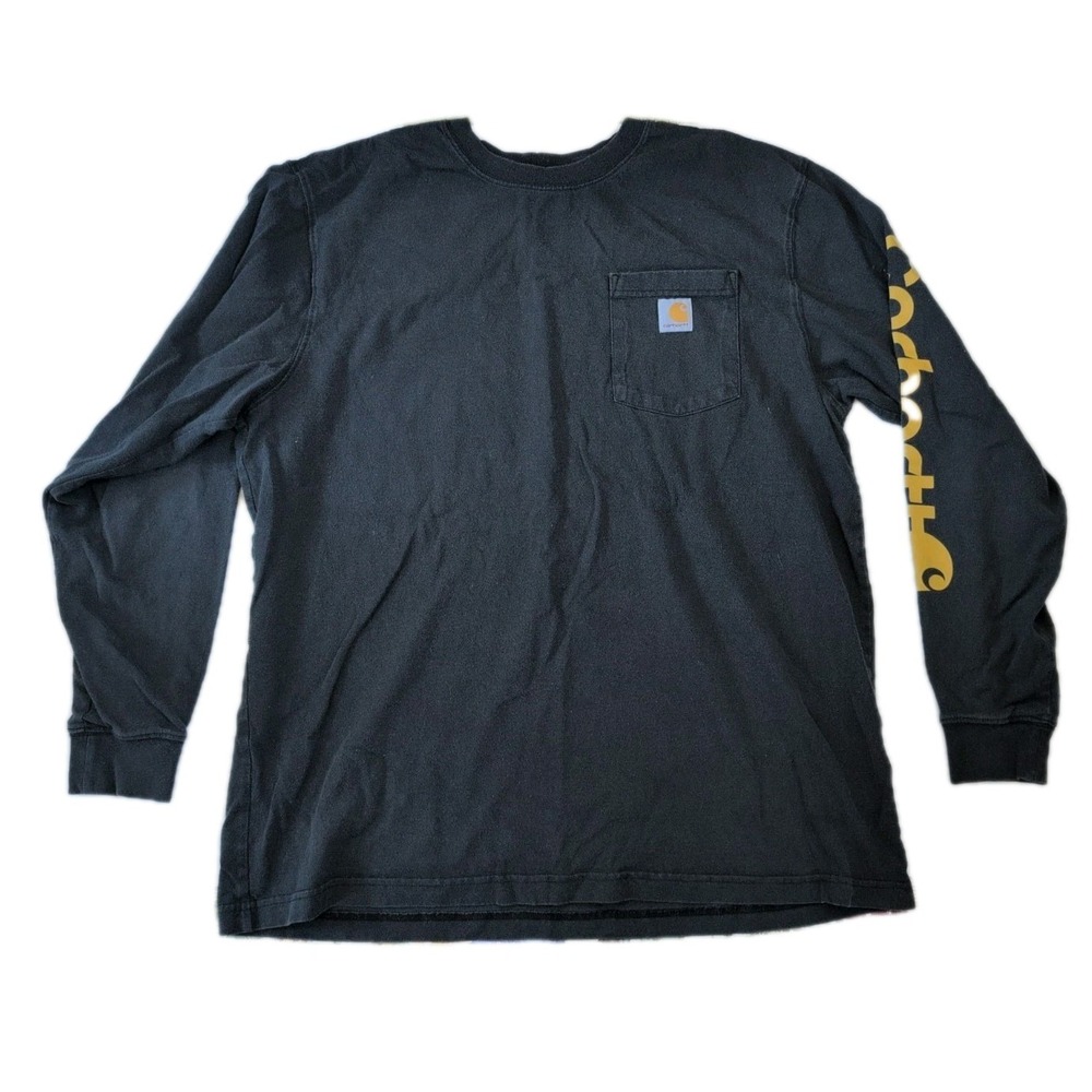 Carhartt Men's Large Long Sleeve Black Loose Fit Workwear Pocket T Shirt